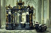 Dirk van Delen A family beside the tomb of Willem I in the Nieuwe Kerk, Delft. oil